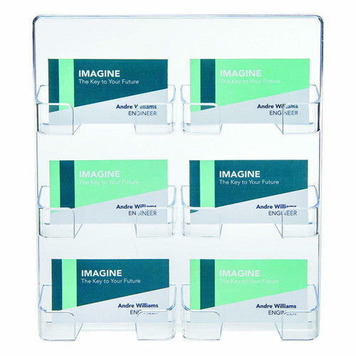 Deflecto Wall Mount Business Card Holder 6 Pocket Landscape Clear