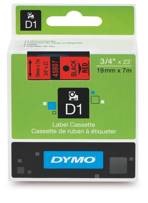 Dymo D1 Label Tape 19mm x 7m Black on Red