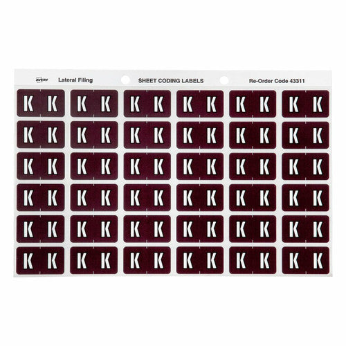 Avery Alphabetical K Side Tab Colour Coding Labels 25 x 38mm 180 Pack