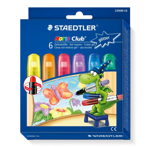 Staedtler Noris Club Gel Twister Crayons Box of 6 Assorted Glitter Colours 2390M C6 (EOL)