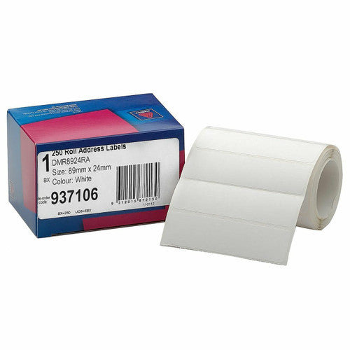 Avery White Roll Address Labels 89 x 24mm 250 Roll