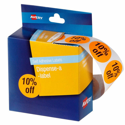 Avery Pre-Printed Dispenser Labels 10 Percent Off Circle 24mm 500 Pack