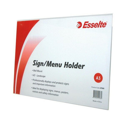 Esselte 47585 Sign or Menu Holder Wall Mount Landscape A3