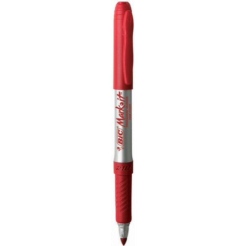 BIC 31533 Mark-It Grip Permanent Marker Fine 1.1mm Red Box of 12