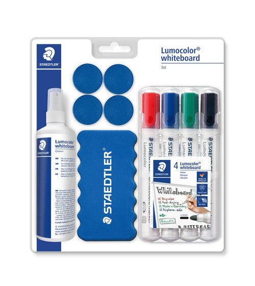 Staedtler 613 S Lumocolor Whiteboard Set with Wiper and Pump Spray 4 Assorted Colours