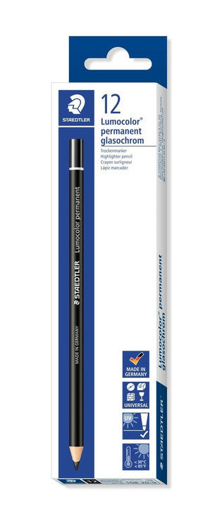 Staedtler Lumocolor Permanent Glasochrom Pencils Black Box of 12 108 20-9