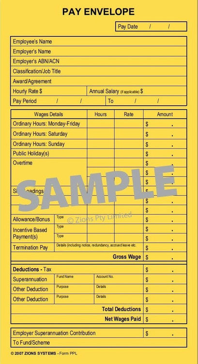 Zions Printed Pay Envelopes Self Seal 90 x 165mm Pack of 50
