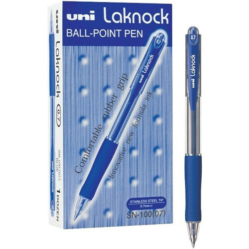 Uni Laknock SN-100 Retractable Ballpoint Pen 0.7mm Blue Box of 12