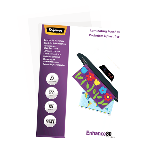 Fellowes Matt A3 80 Micron Laminating Pouch Pack 100