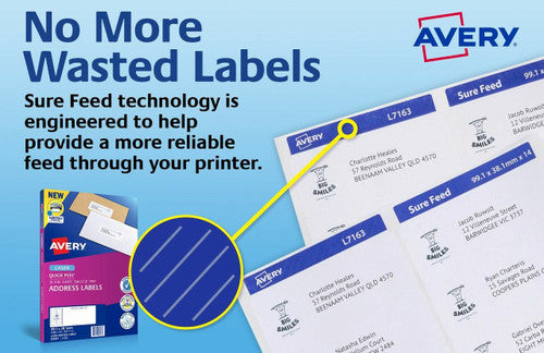 AveryEco Quick Peel Address Labels with Sure Feed L7162 320 Pack 99.1 x 34mm Laser White 16UP