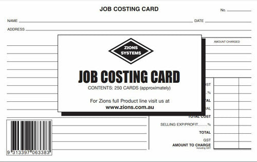Zions Stock Control Job Costing Card