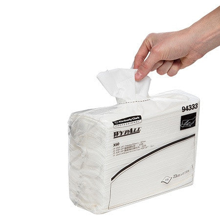 WypAll X60 Poly Bag Single Sheet Wiper White 115 Wipers Box of 12