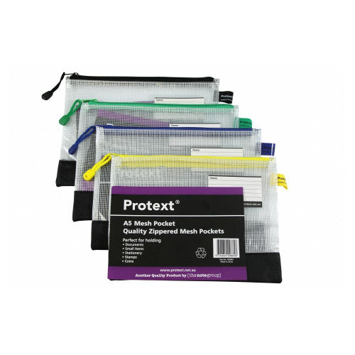 Protext Mesh Pouch A5 with Note Card Holder Assorted Zipper