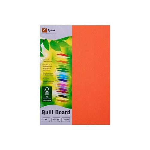 Quill Coloured Board 210gsm A4 Orange Pack of 50