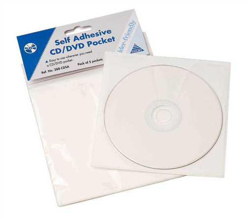 Colby 288-CDSA Folder Friendly CD/DVD Storage Pocket Self-Adhesive Clear Pack of 5