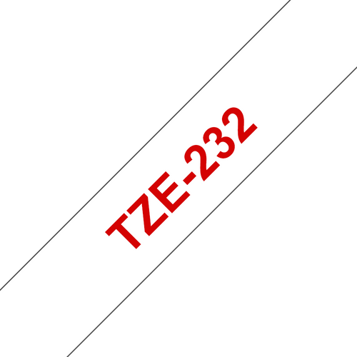 Brother TZe Tape 12mm Red on White TZE232