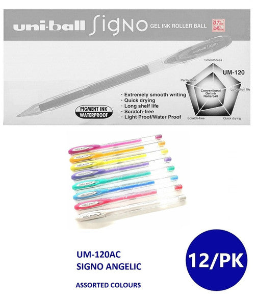 Uni-Ball Signo Angelic Colours UM-120AC Gel Ink Rollerball Pen 0.7mm Assorted Box of 12