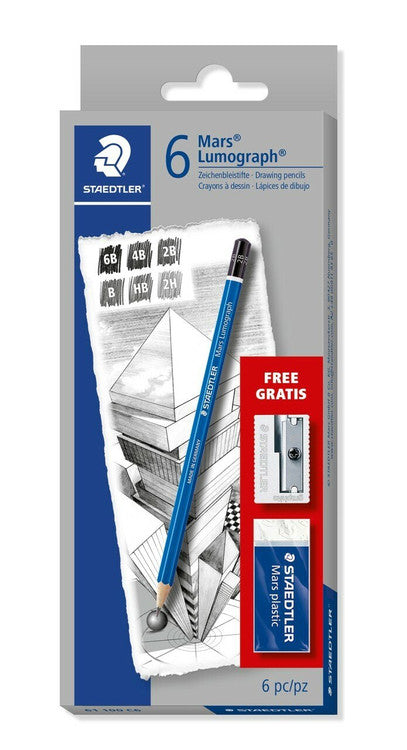 Staedtler Mars Lumograph Sketching Set Pencils with Eraser and Sharpener 61 100 C6