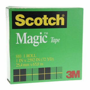 Green Scotch Magic Tape 810 box printed 1 roll, 1 in x 2592 in (72 yd), 25.4mm x 65.8m