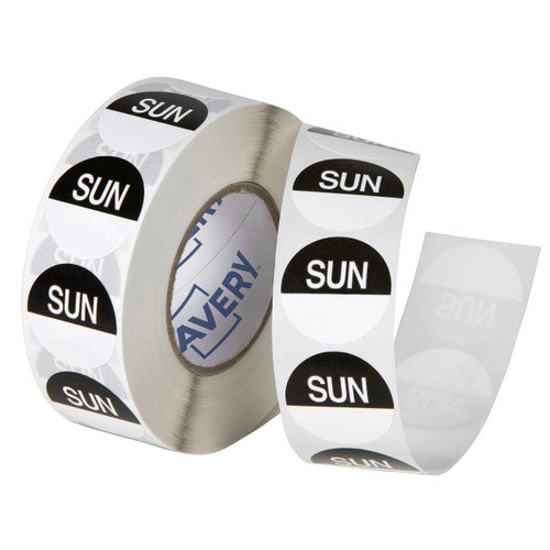 Avery Sunday Day Labels 24mm Black White 1000 Labels