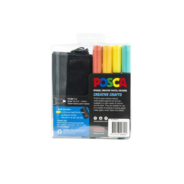 Posca PC-3M Paint Marker Pen Creative Crafts Pastel Assorted Wallet of 4