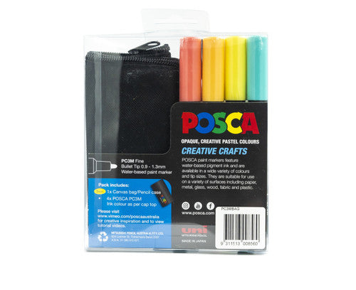 Posca PC-3M Paint Marker Pen Creative Crafts Pastel Assorted Wallet of 4