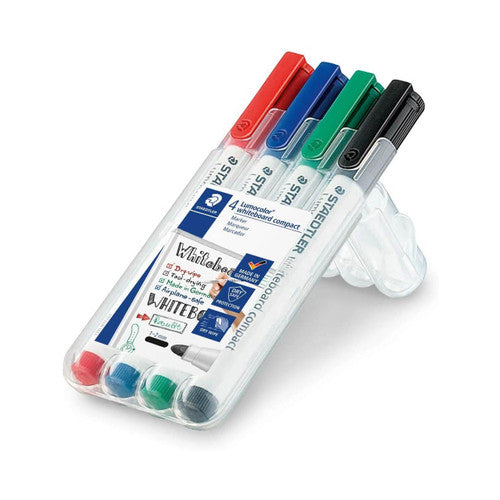 Staedtler Lumocolor Whiteboard Compact Markers Bullet Tip Wallet of 4 Assorted Colours 341 WP4
