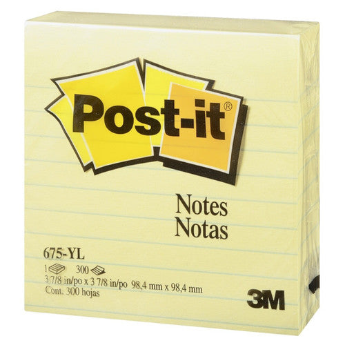 Post-it Notes Lined Canary Yellow 101 x 101mm 300 Sheets 675-YL