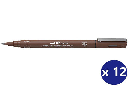 Uni Pin Brush Tip Fineliner Sepia Box of 12