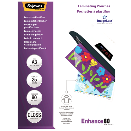Fellowes ImageLast A3 80 Micron Laminating Pouch Pack 25