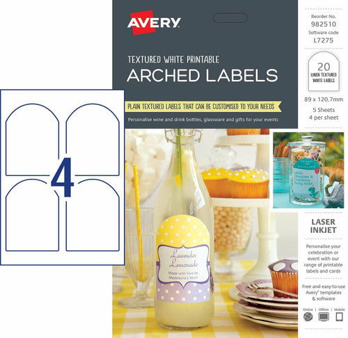 Avery Textured Arched Labels L7275 20 Pack 89 x 120.7mm 4UP