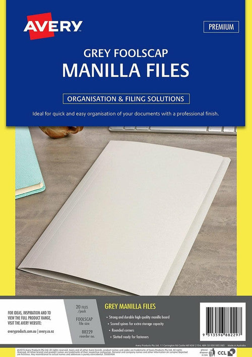 Avery Manilla File Foolscap Grey Pack 20
