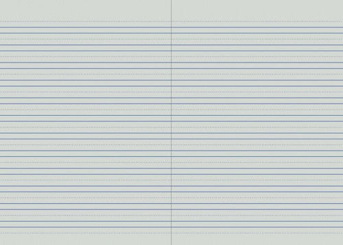 Close-up of lined notebook paper with blue lines on a light gray background