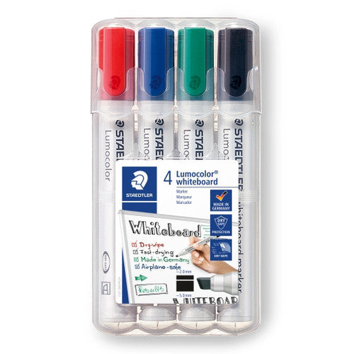 Staedtler Lumocolor Non-Permanent Chisel Tip Whiteboard Marker Wallet of 4 351 B WP4