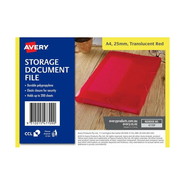 Avery Translucent Red Polypropylene Document File 25mm