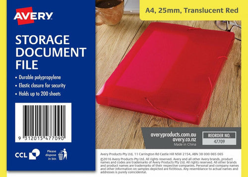 Avery Translucent Red Polypropylene Document File 25mm