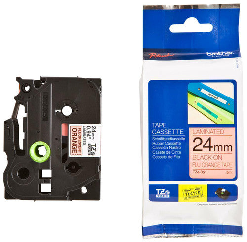 Brother TZe Tape 24mm Black on Fluoro Orange TZEB51