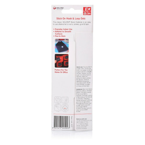 Velcro Brand Stick On Hook and Loop Dots 22mm Black Pack of 12