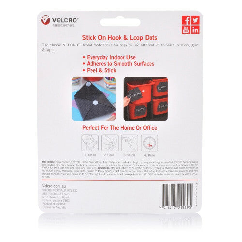 Velcro Brand Stick On Hook and Loop Dots 22mm White Pack of 40