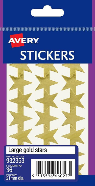 Avery Gold Multi-Purpose Stickers Large Stars 36 Pack