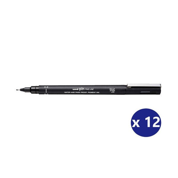 Uni Pin Fineliner 0.9mm Black Box of 12
