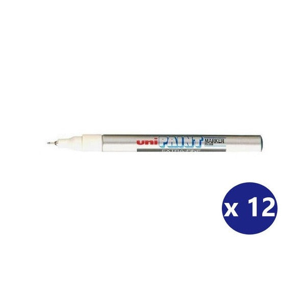 Uni Paint PX-203 Permanent Marker 0.8mm Ultra Fine Silver Box of 12