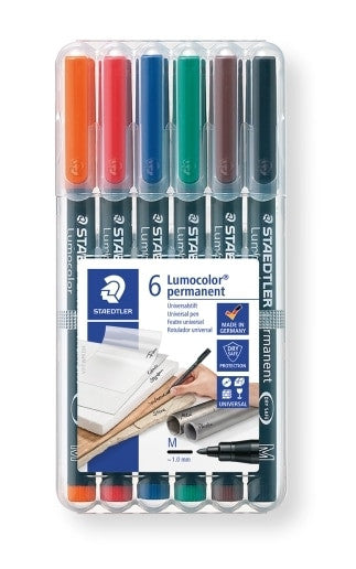 Staedtler Lumocolor Permanent Pen Medium Assorted Wallet of 6 317 WP6
