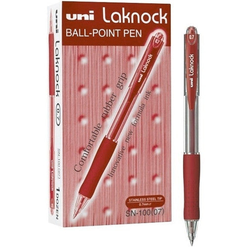Uni Laknock SN-100 Retractable Ballpoint Pen 0.7mm Red Box of 12
