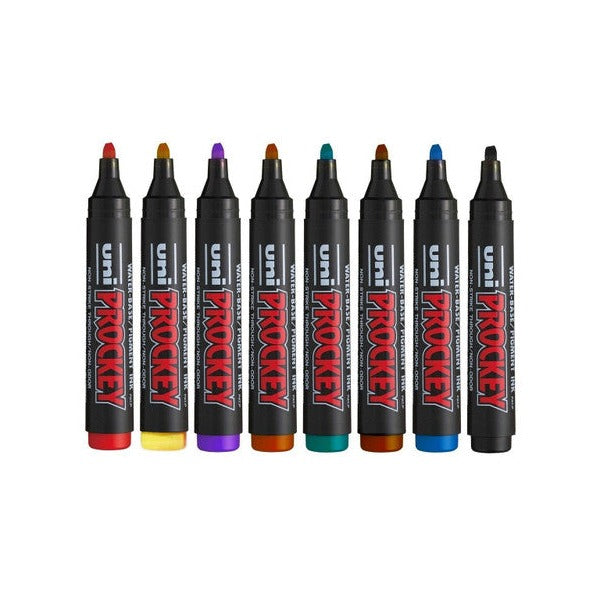 Uni Prockey Permanent Marker 5.7mm Chisel Tip Assorted Wallet of 8