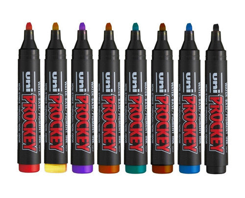 Uni Prockey Permanent Marker 5.7mm Chisel Tip Assorted Wallet of 8