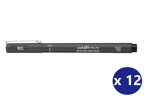 Uni Pin Fineliner 0.5mm Dark Grey Box of 12