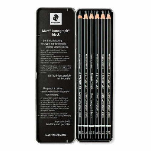 Staedtler Mars Lumograph Black Pencils Assorted 6 Degrees in Tin 100B G6