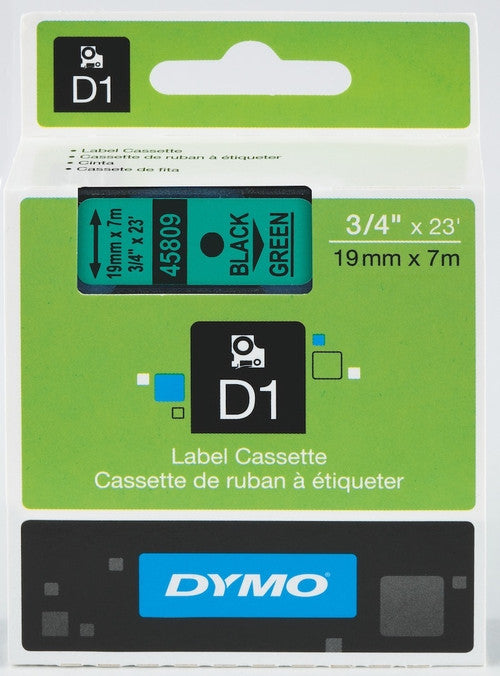 Dymo D1 Label Tape 19mm x 7m Black on Green