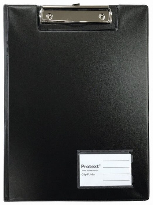 Protext Clip Folder A4 PP Black Pack 6 — front view showing spring clip